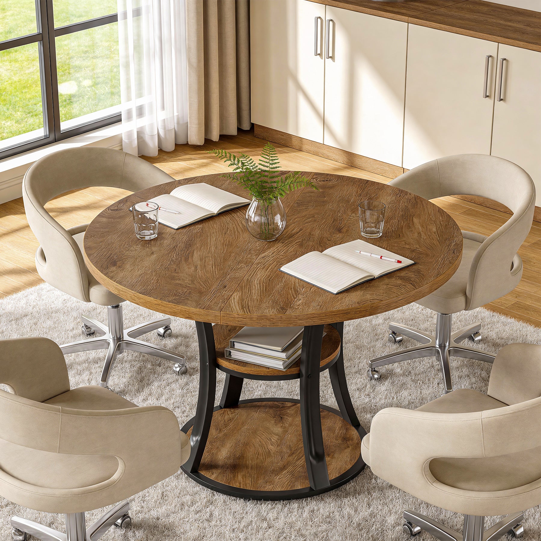 Tribesigns 39-Inch Round Conference Table, Compact Meeting Table with Storage Shelf