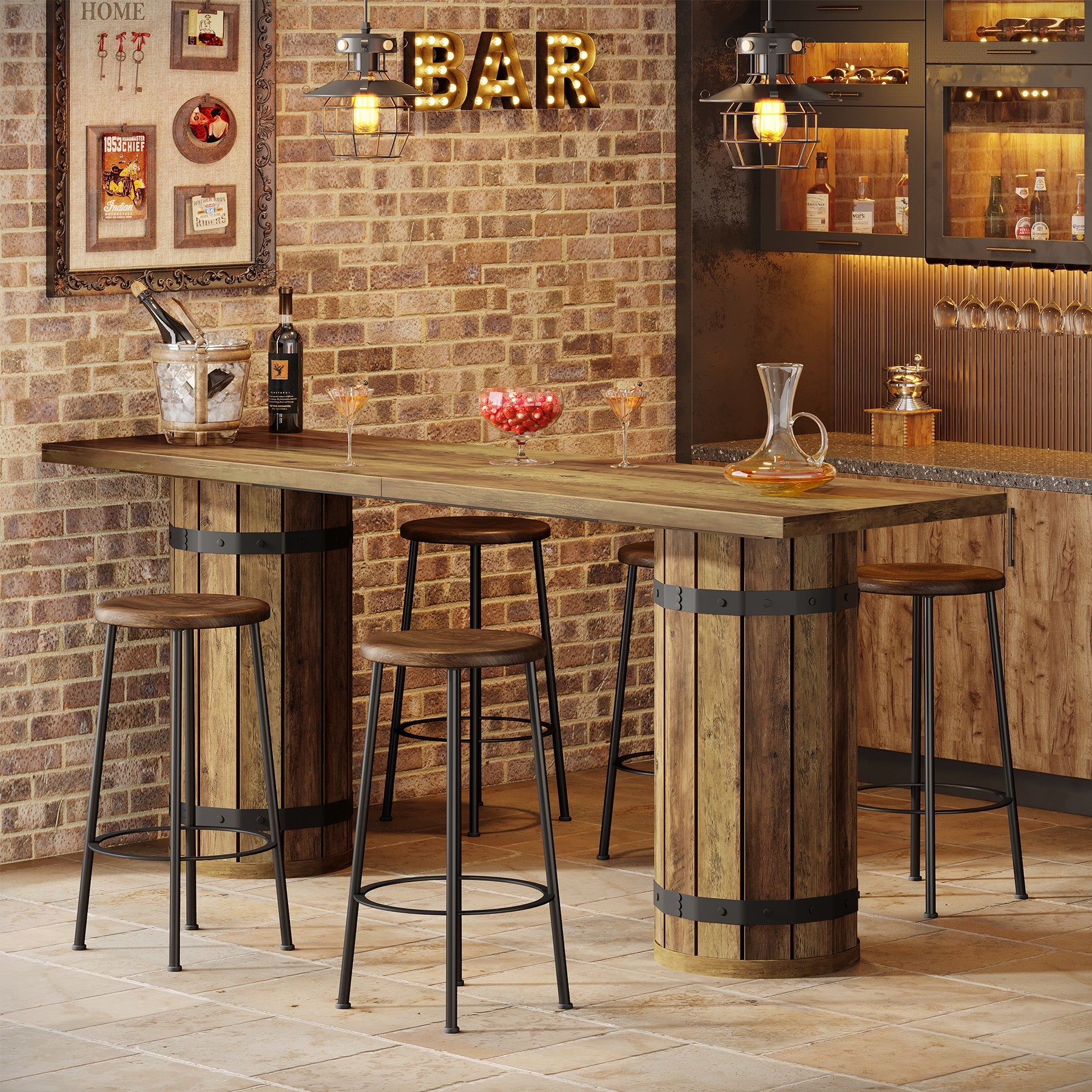 70.9-Inch Long Bar Table with Slatted Base, Rectangular Counter Height Pub Table