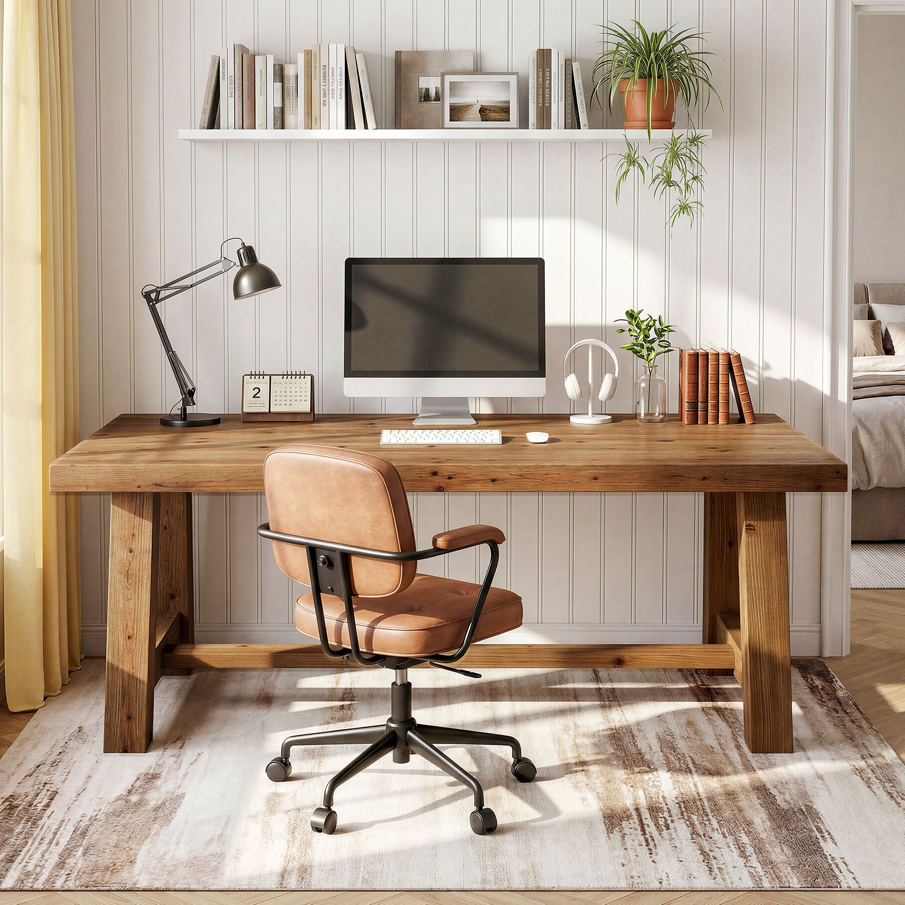 Tribesigns 63-Inch Solid Wood Computer Desk, Thick Top Wooden Workstation for Home Office