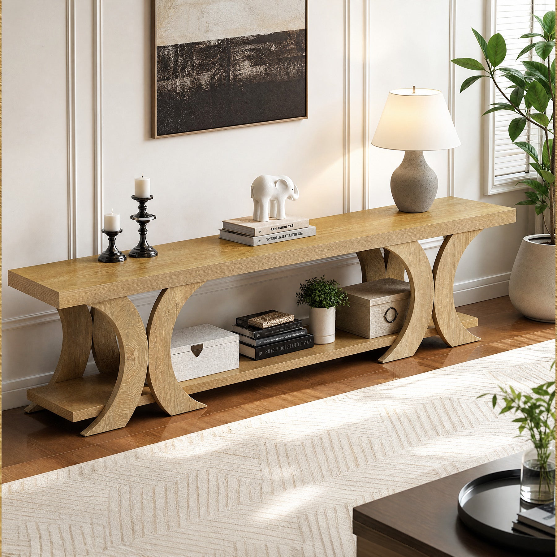 Tribesigns 70.87-Inch Extra Long TV Stand with Open Shelf, Farmhouse Media Console for Living Room