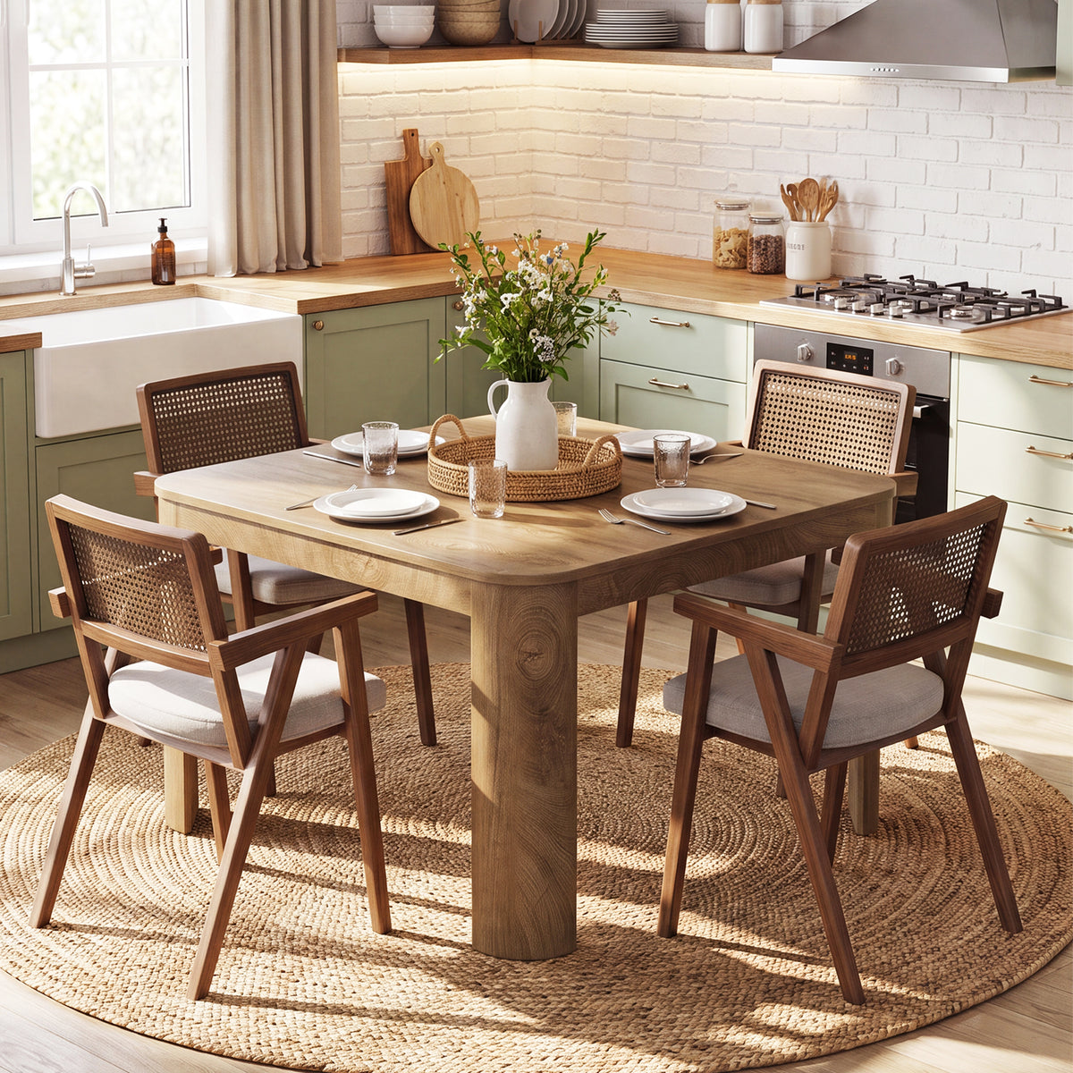 47.2 Inch Square Dining Table for 4, Modern Kitchen Table with Rounded Corners for Small Spaces