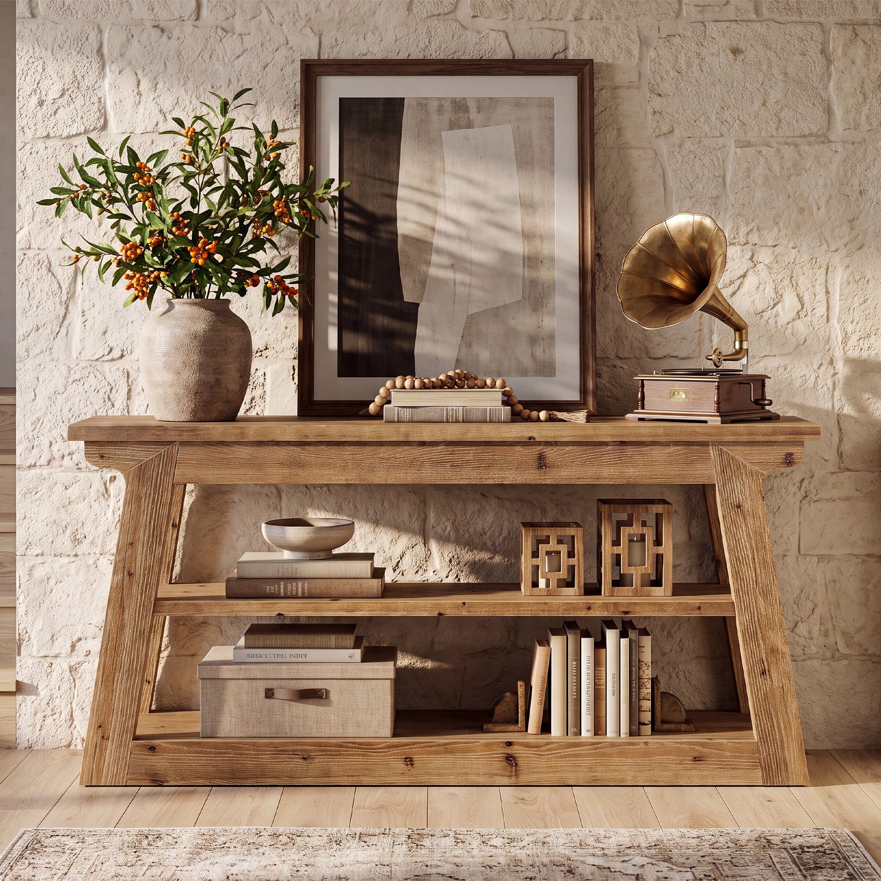 Tribesigns 63-Inch Solid Wood Console Table with 3-Tier Storage, Farmhouse Hallway Entry Table
