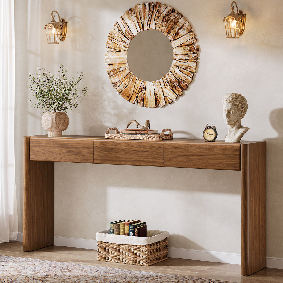 70.9 Inch Console Table with 3 Drawers and Open Shelf, Farmhouse Entryway Sofa Table for Living Room