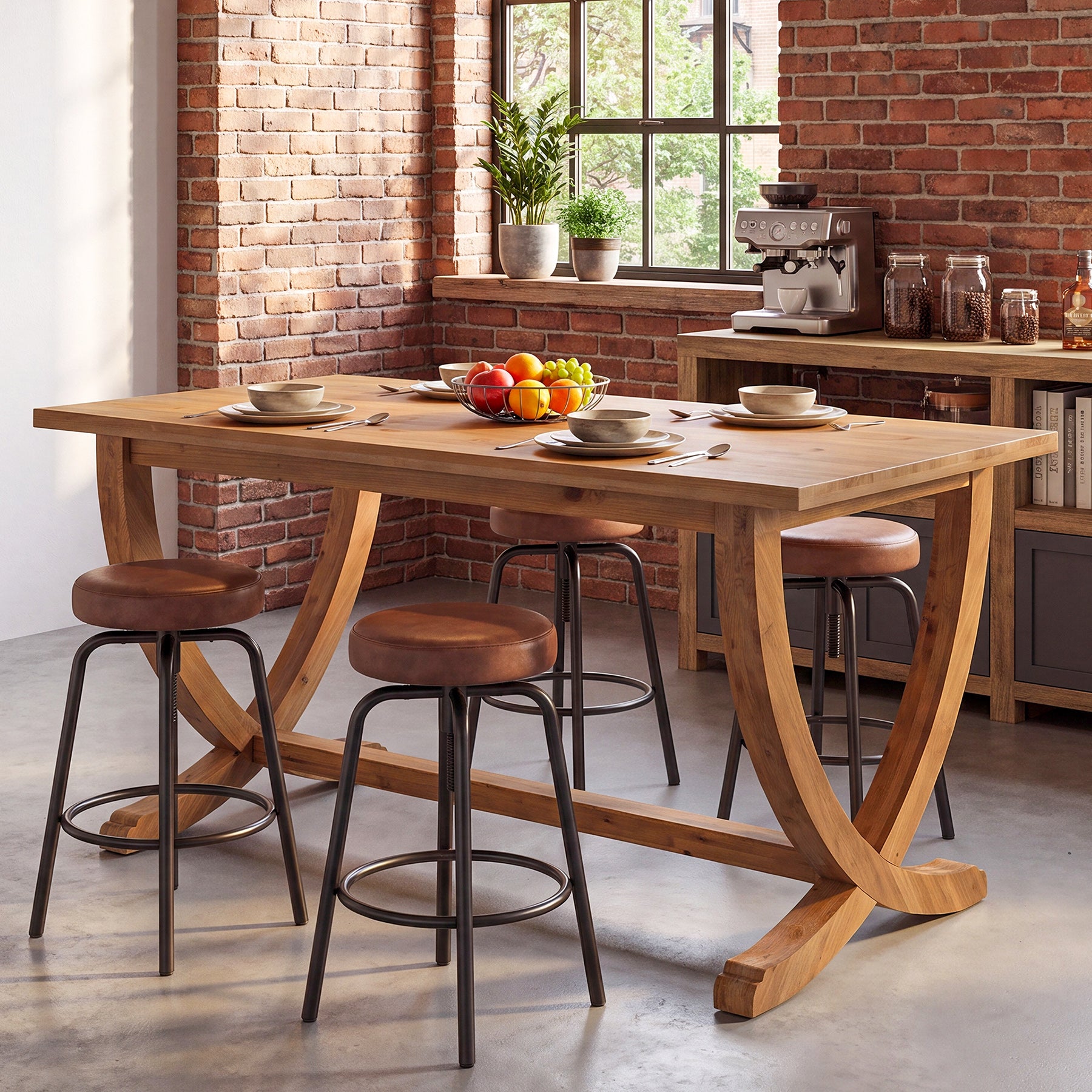 Tribesigns 59 Inch Solid Wood Counter Height Dining Table with Footrest, Farmhouse Bar Table for 4-6