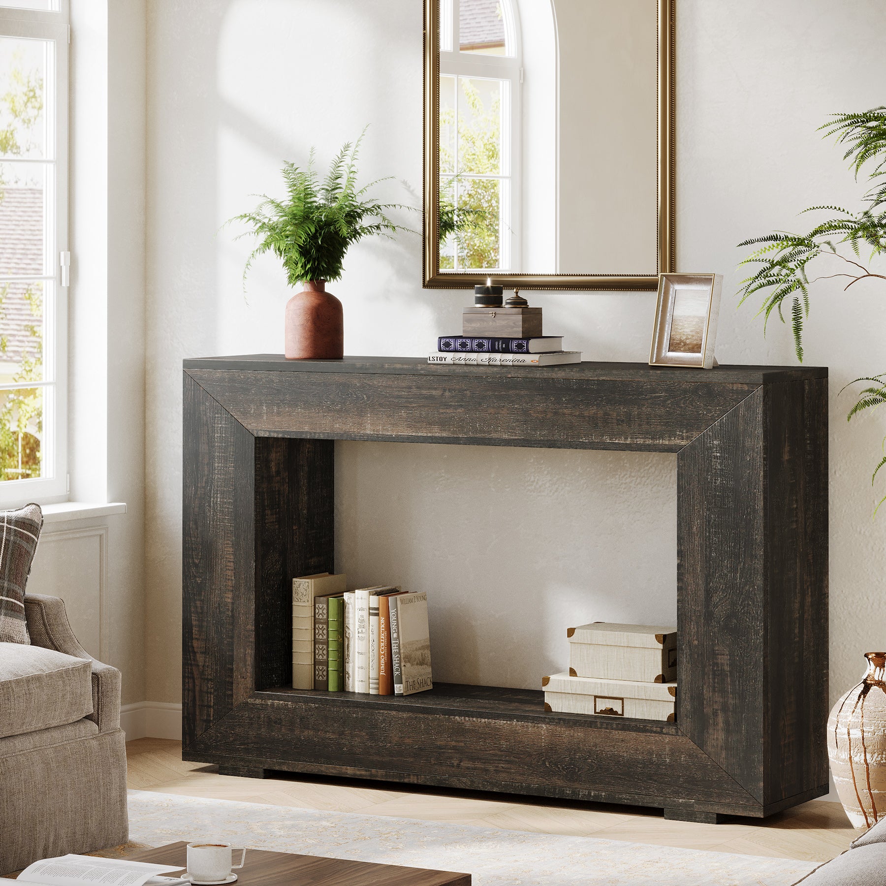 Tribesigns 47-Inch Farmhouse Console Table, Industrial Storage Accent Table