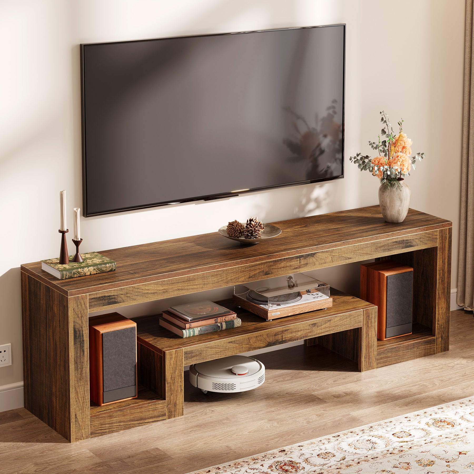 Tribesigns 63-Inch TV Stand, Farmhouse Entertainment Center with Open Storage Shelves for Living Room