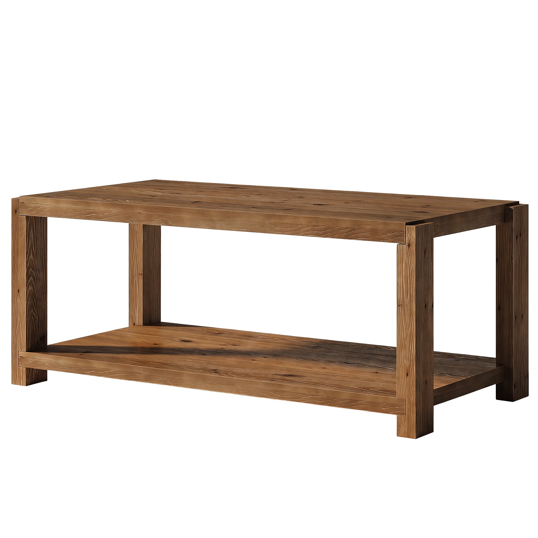 Tribesigns 47-Inch Solid Wood Coffee Table, 2-Tier Farmhouse Cocktail Table with Storage Shelf