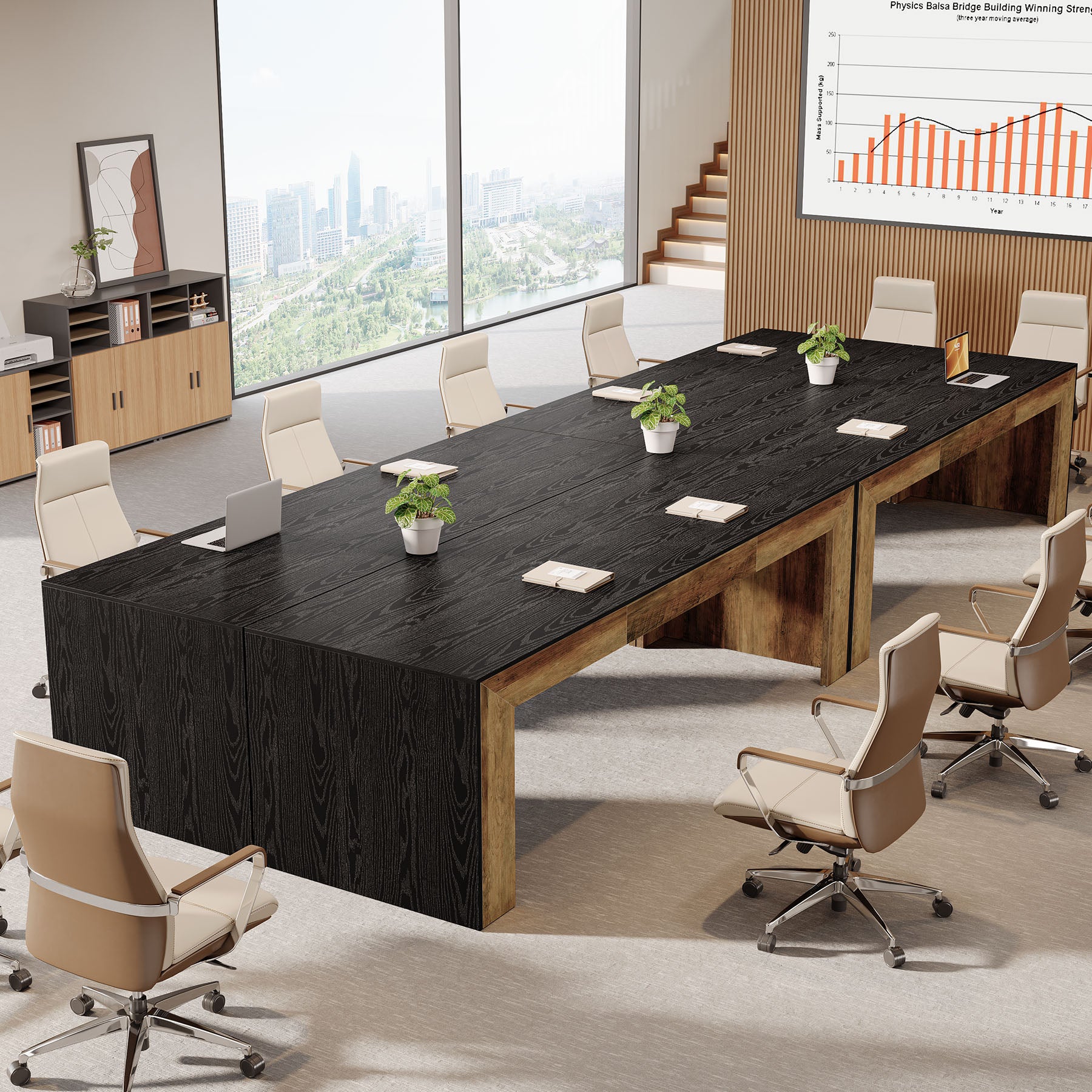 78.7-Inch Conference Table for 6 to 8 People with Reinforced Double-Rectangle Legs, Rustic Meeting Table for Office Boardroom and Conference Room