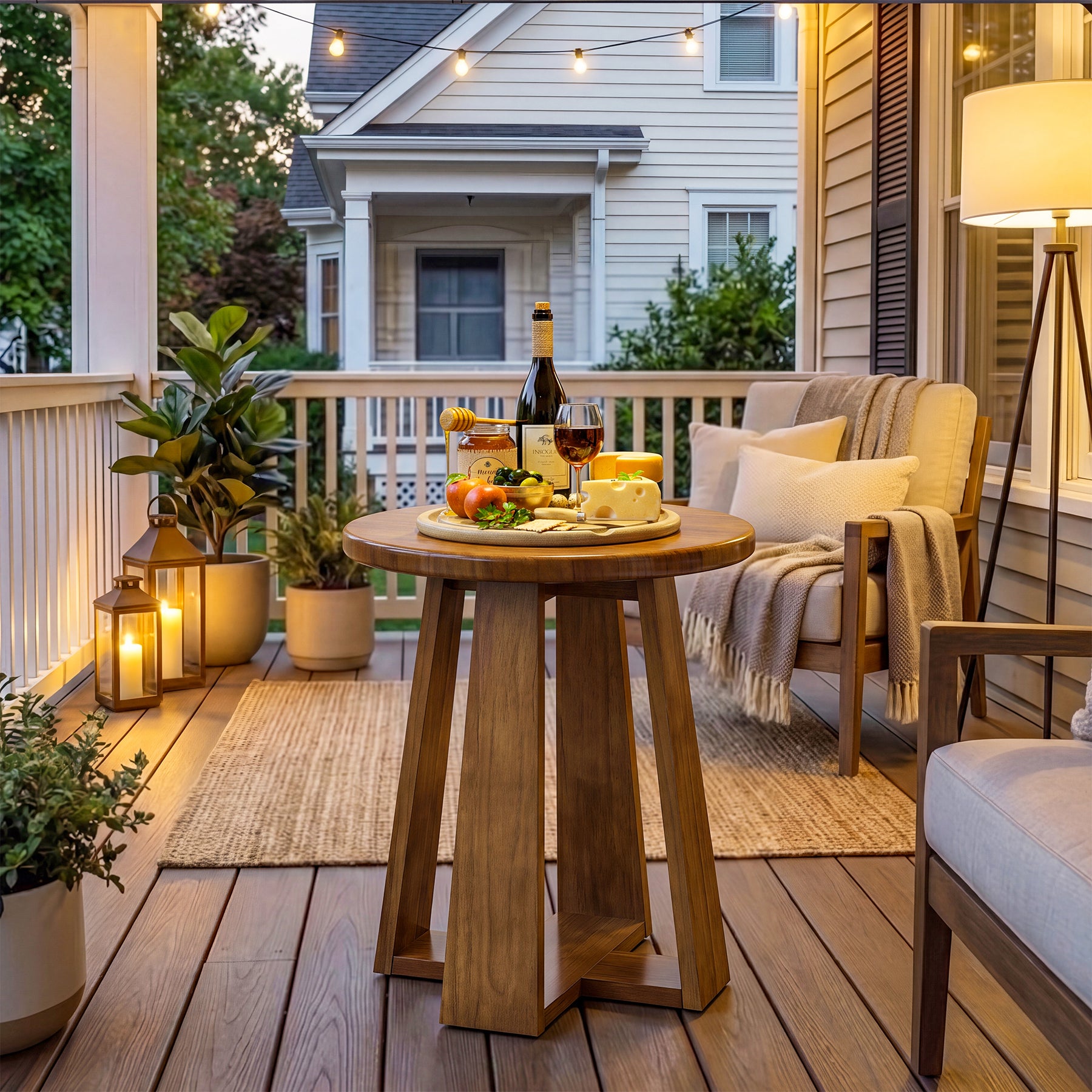 19.69 Inch Solid Wood Round End Table with Geometric Legs, Side Table for Living Room