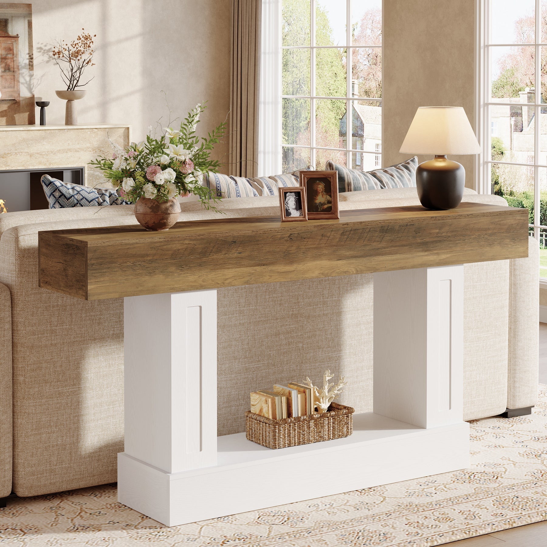 47.2-Inch Solid Wood Coffee Table with Rectangular Tabletop, Modern Center Table for Living Room