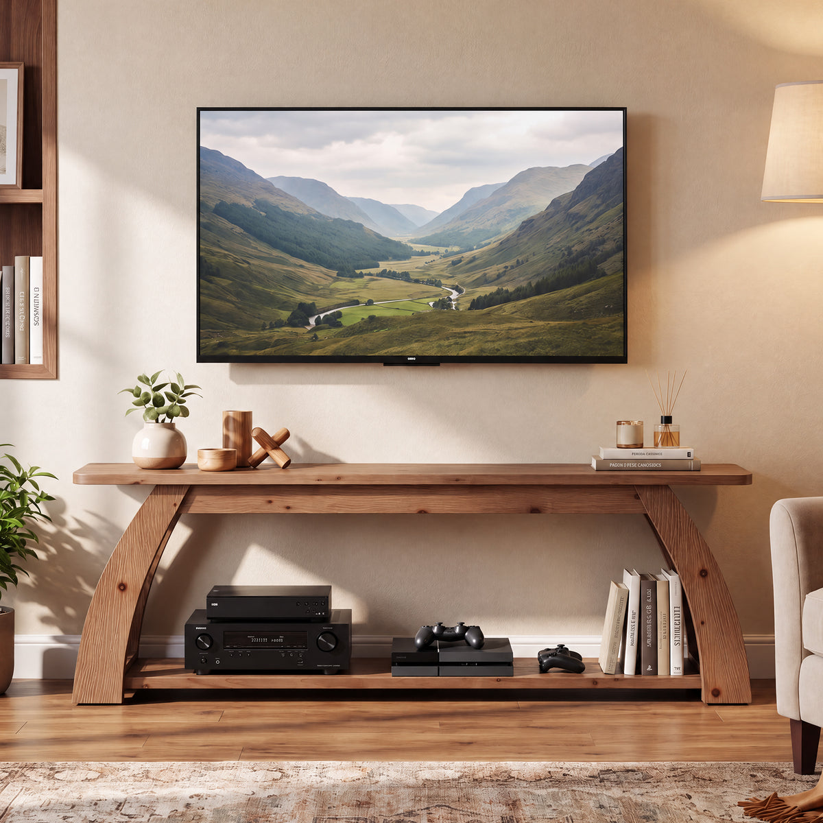 Tribesigns 63 Inch Solid Wood TV Stand for 75 Inch TVs, 2-Tier Farmhouse Media Console