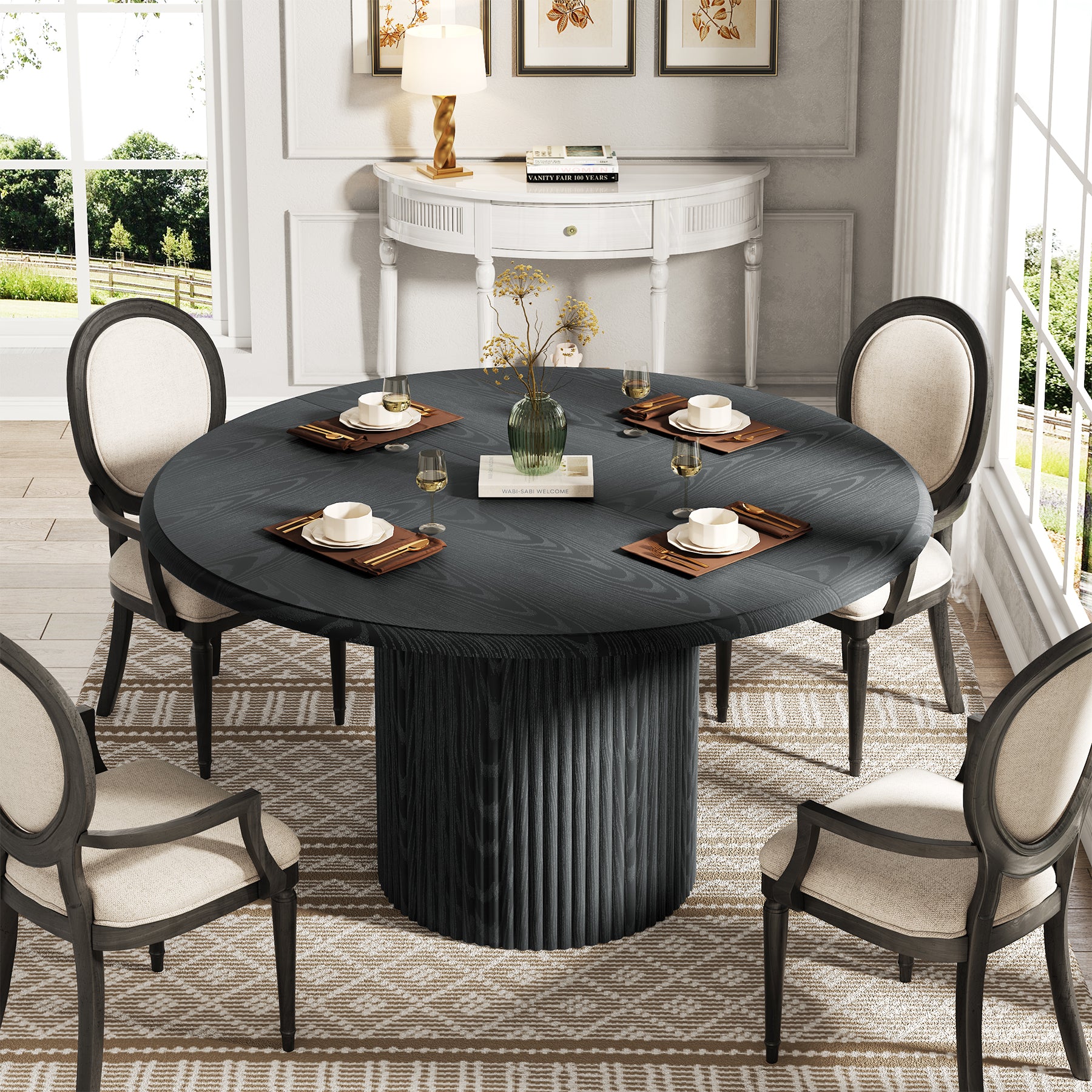 Modern Round Dining Table, 47-Inch 4-Seater with Metal Base