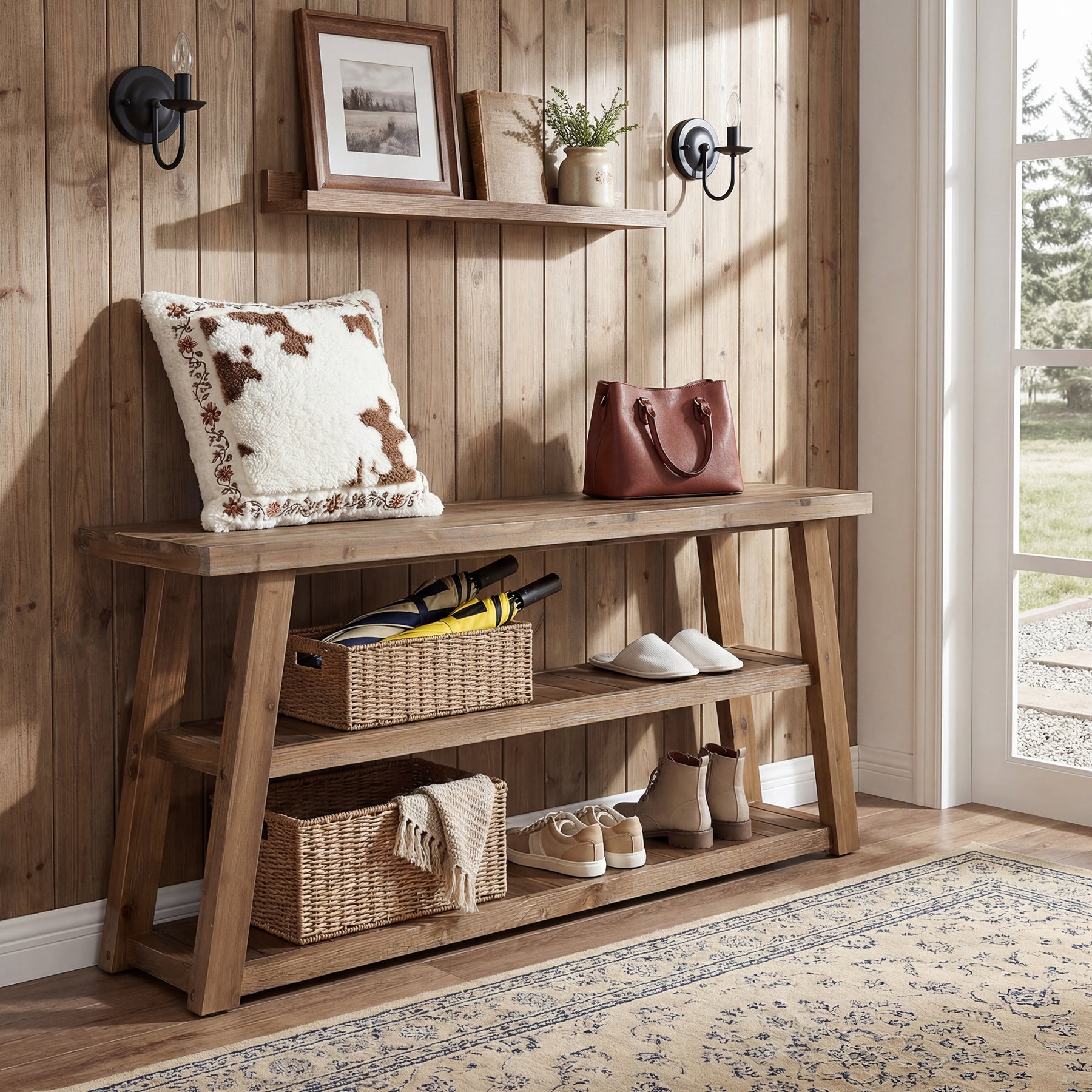 Tribesigns 62.99 Inch Solid Wood Console Table with 3-Tier Shelves, Farmhouse Hallway Table