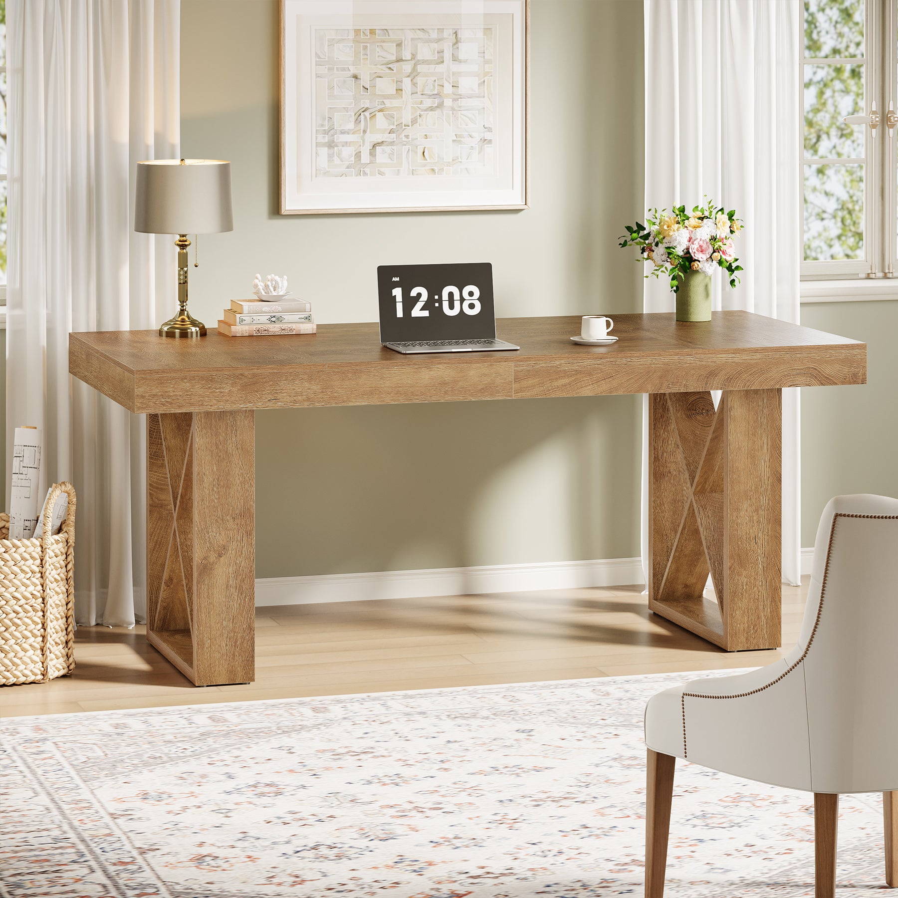 63 Inch Computer Desk with Thick Desktop, Writing Workstation for Home Office Study Room