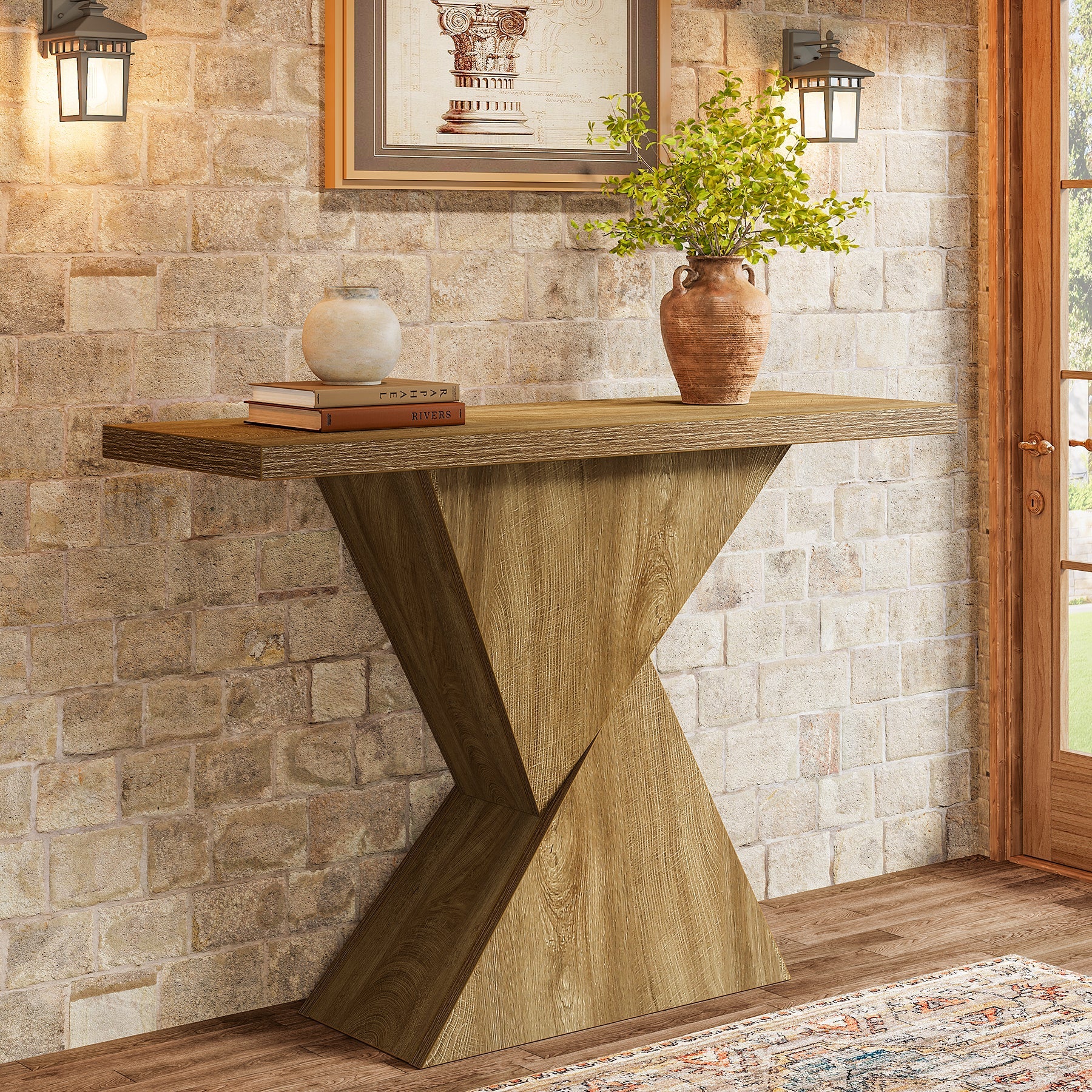 Tribesigns 41.5-Inch Narrow Farmhouse Console Table, Entryway Sofa Table with Geometric Base
