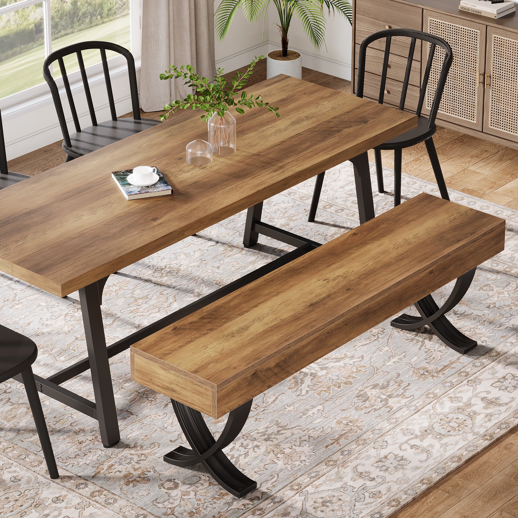 Tribesigns 55" Dining Bench, Farmhouse Bench with X-Legs for Dining Room