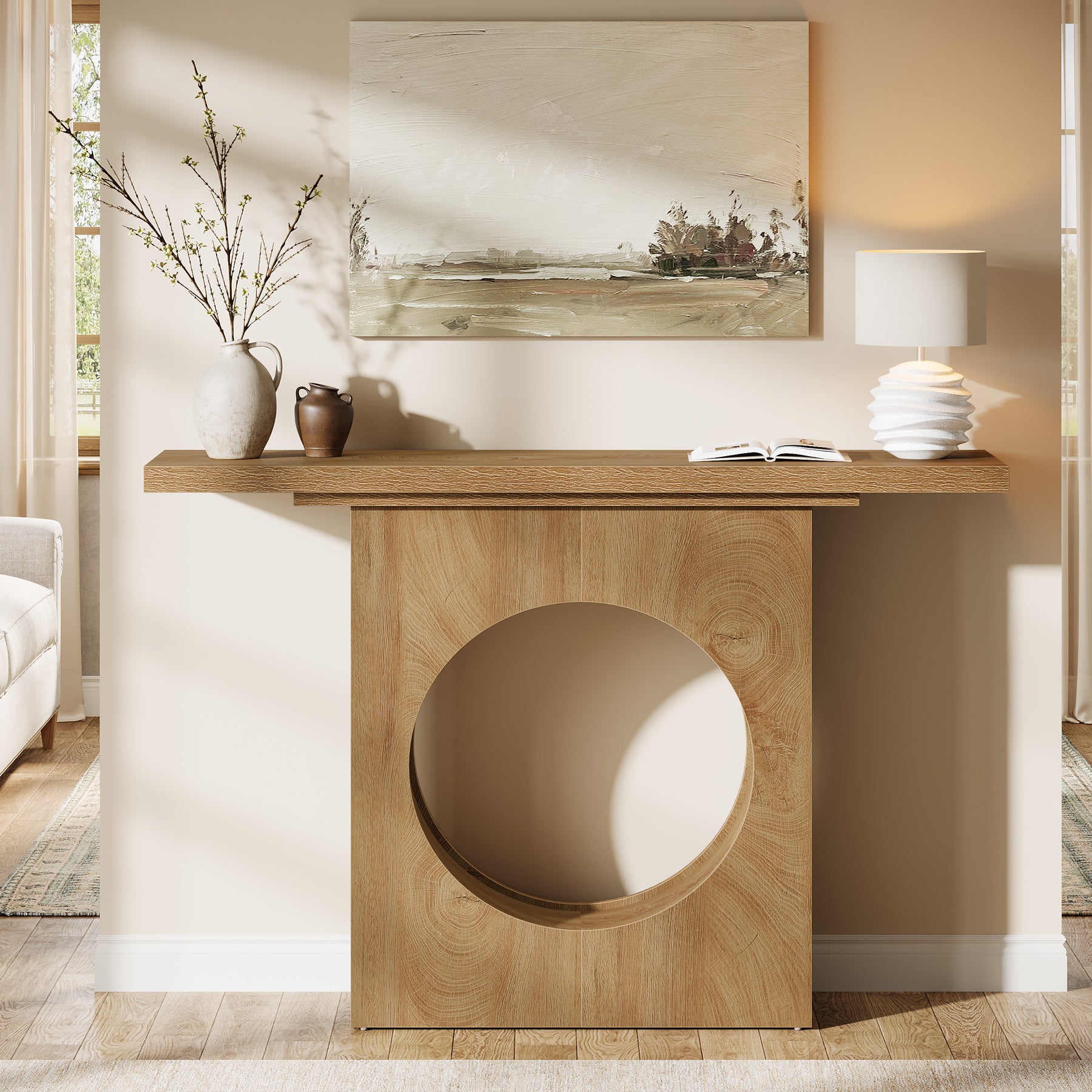 41.3-Inch Farmhouse Console Table, Narrow Entryway Table with Round Hole Design