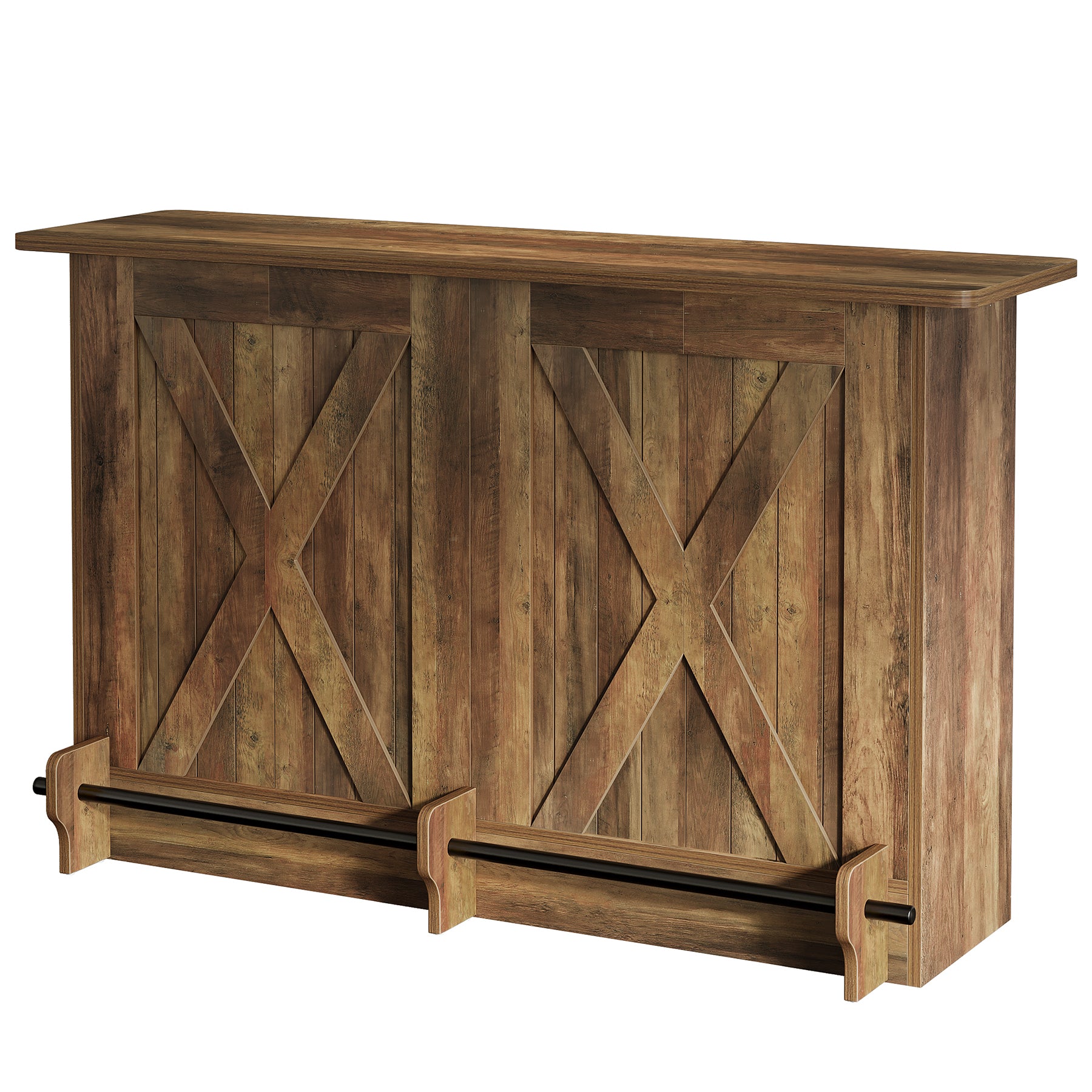 63-Inch Bar Table with 2-Tier Storage Shelves and Metal Footrest for Bistro and Basement Bar