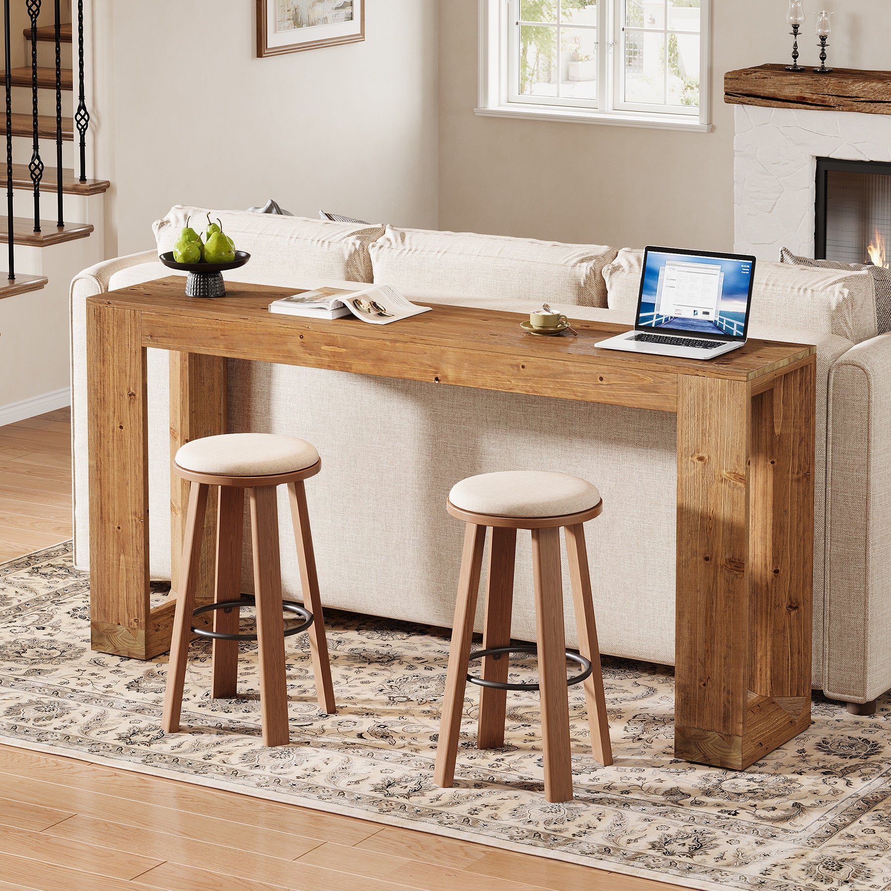 Tribesigns 63-Inch Farmhouse Console Table with Reinforced Base, Solid Wood Sofa Table for Entryway Study and Living Room