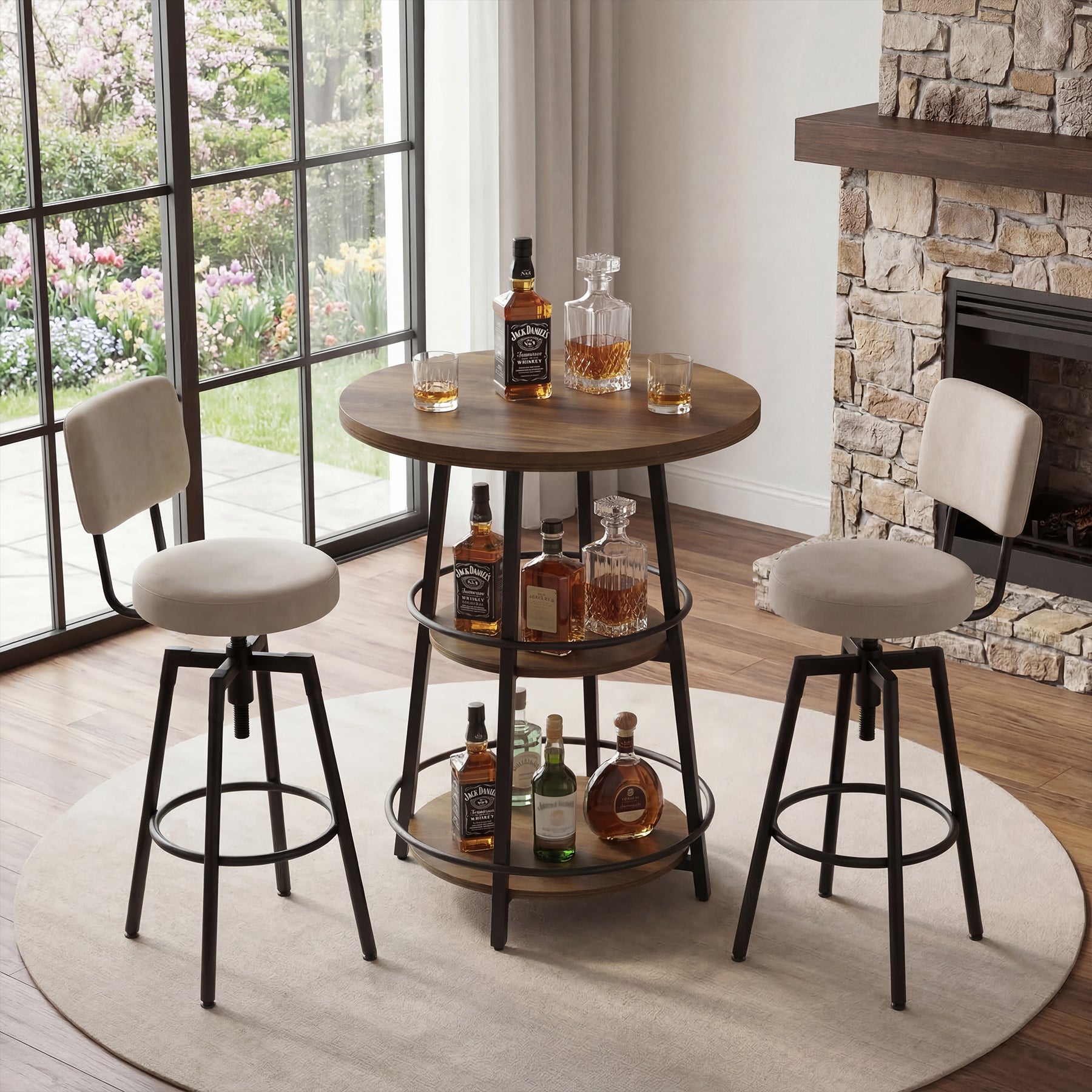 Tribesigns 35.4-Inch Round Bar Table, Counter Height Pub Table with Storage Shelves for Kitchen and Small Spaces