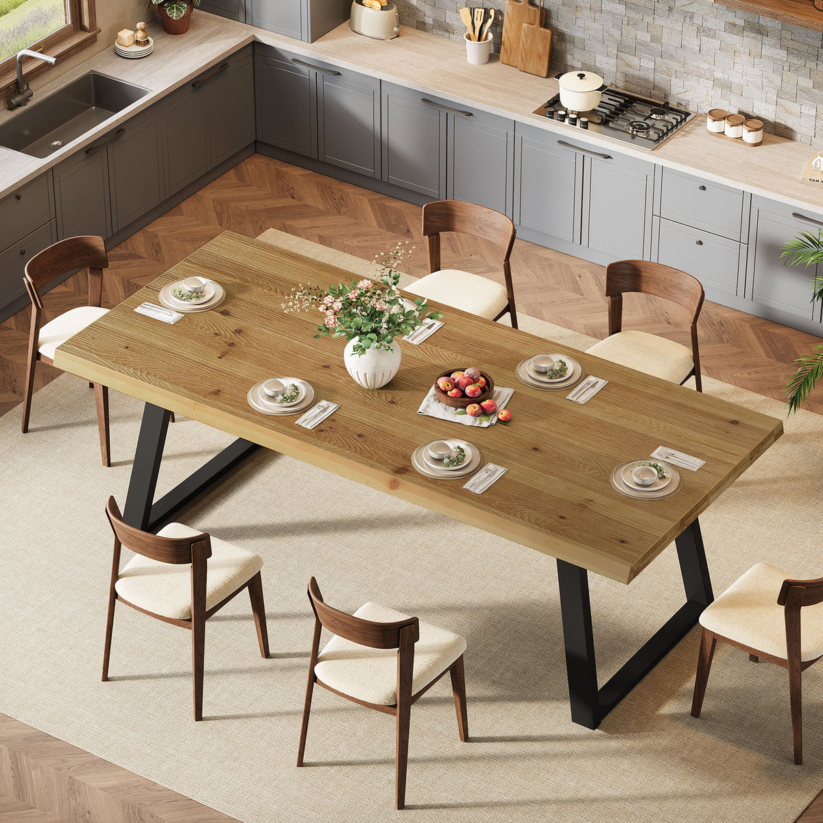 Tribesigns 63-Inch Solid Wood Dining Table with Black Metal Legs, Farmhouse Kitchen Table for 4-6