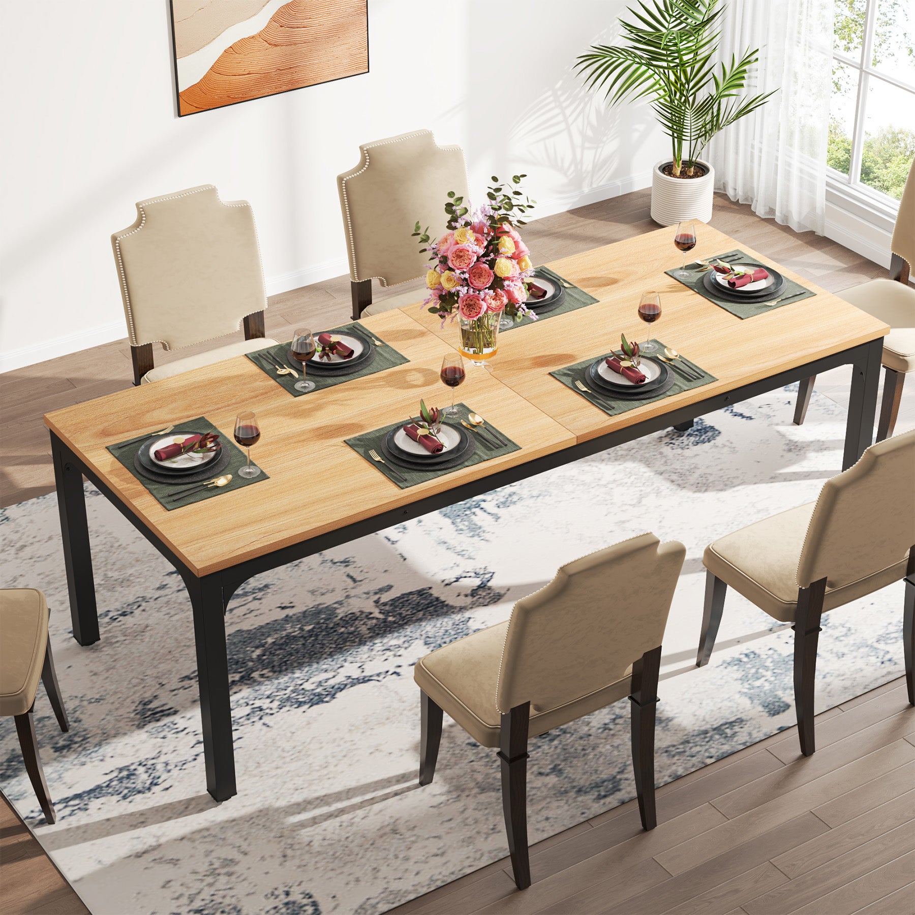 Rectangular Dining Table, 78 inch Long Kitchen Table for 6-8 People