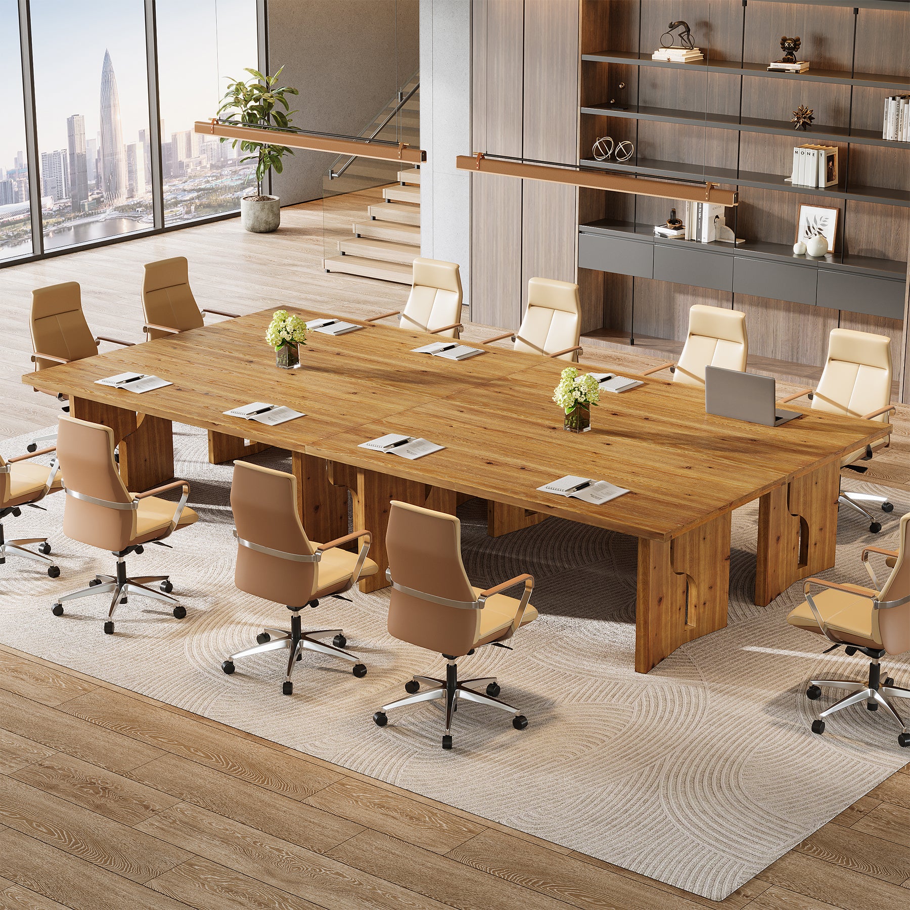 Tribesigns 63-Inch Solid Wood Executive Desk with Cutout Bases, Large Office Desk for Home Office