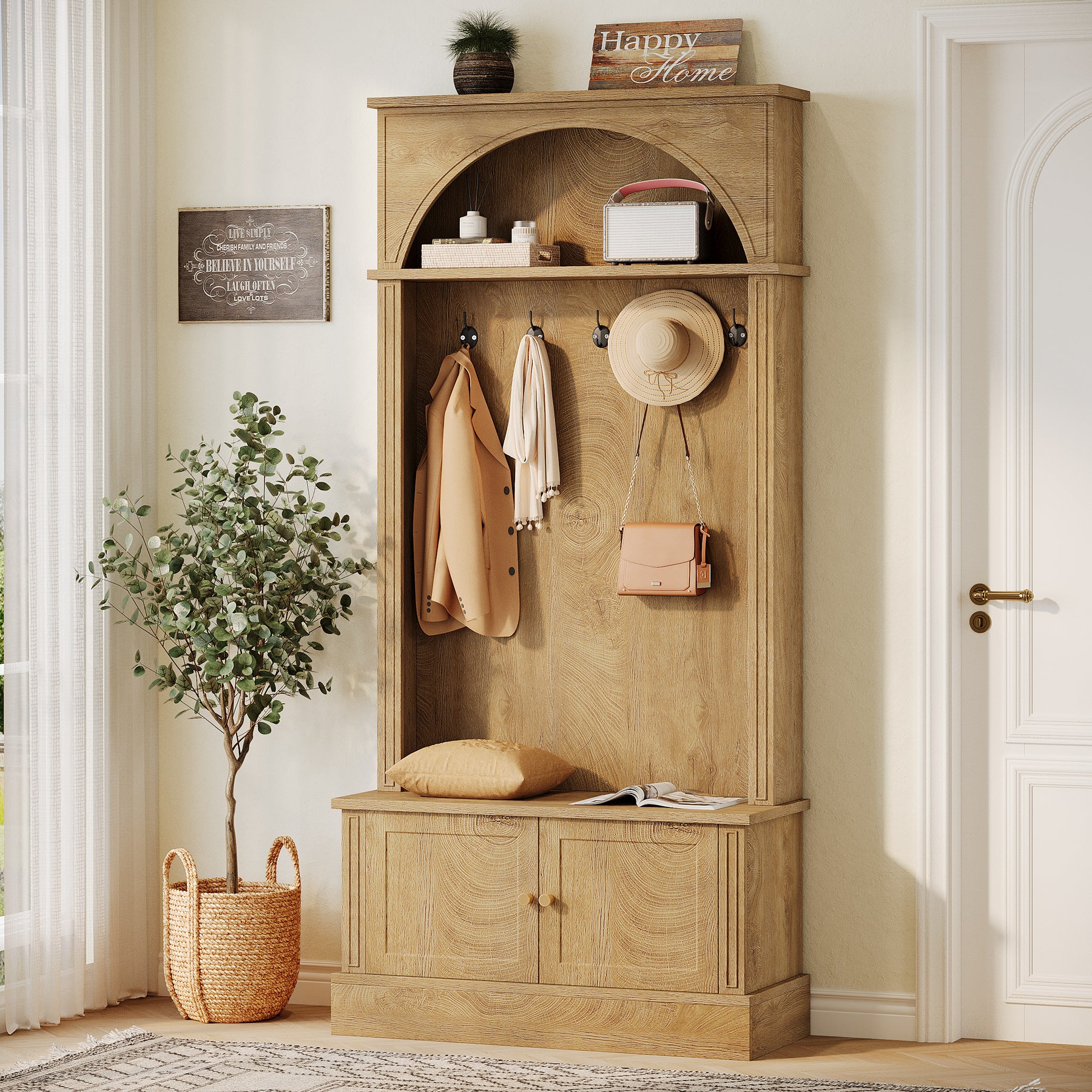 71 Inch Hall Tree with Bench and Storage, 4 in 1 Entryway Coat Rack for Hallway Mudroom