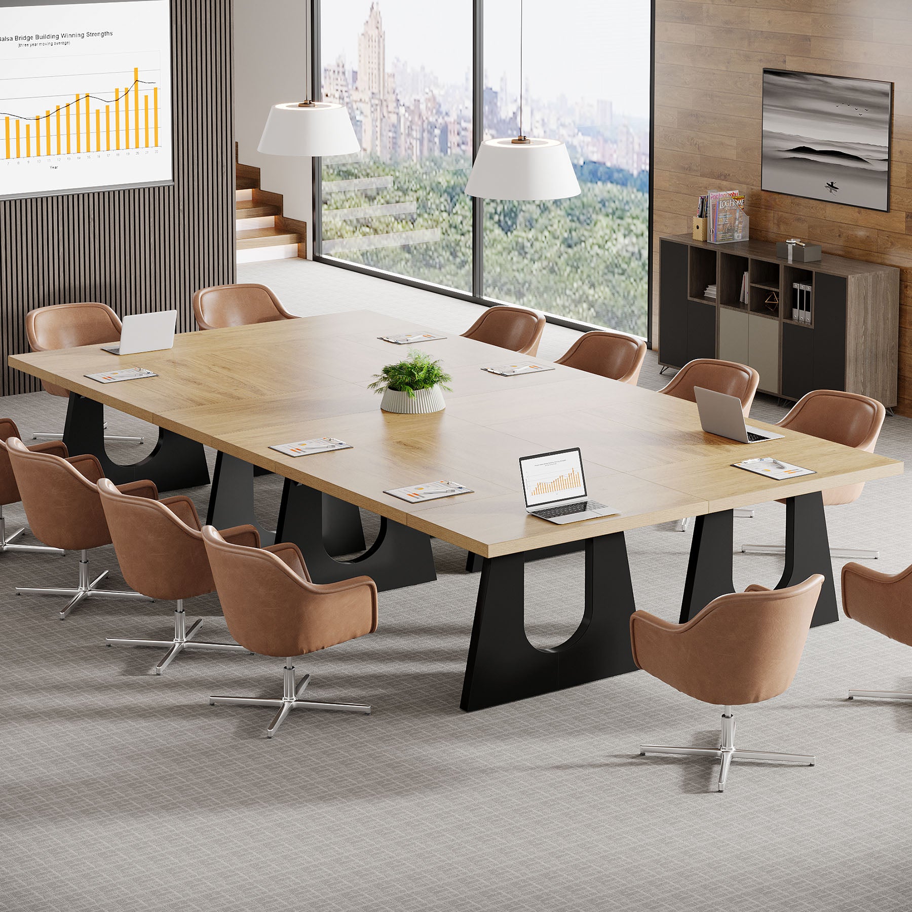 70.9-Inch Rectangular Conference Table for 6 to 8 People with Thick MDF Tabletop, Rustic Meeting Room Table for Office
