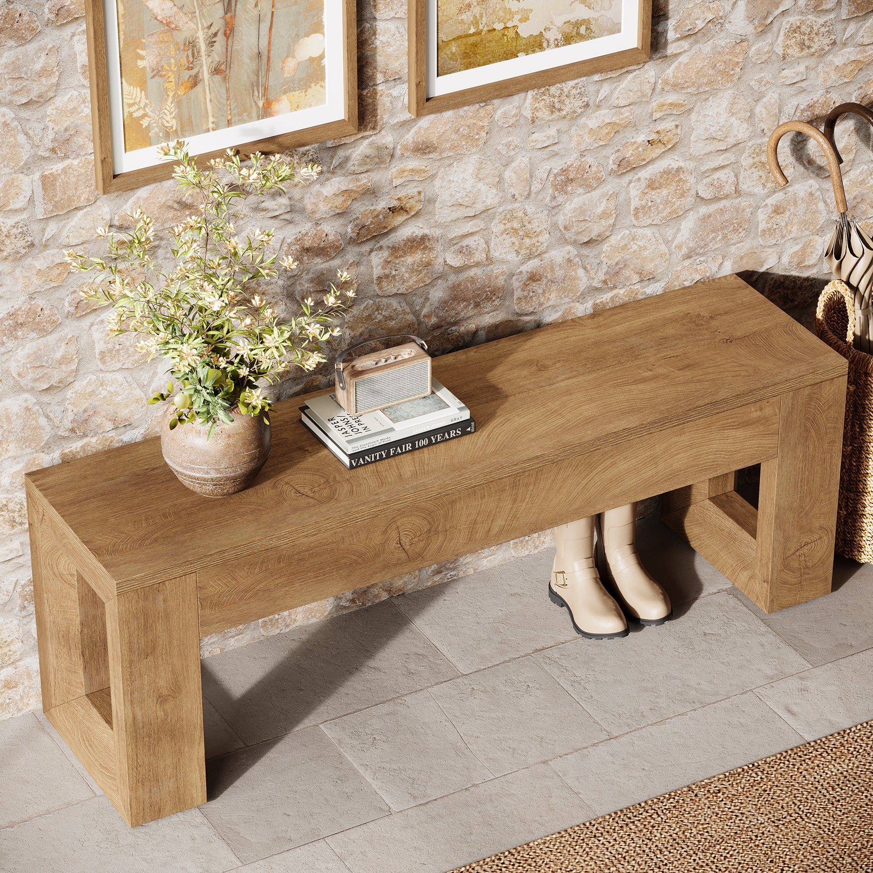 Tribesigns 47-Inch Farmhouse Entryway Bench, Long Wood Shoe Bench with Reinforced MDF Structure for Hallway