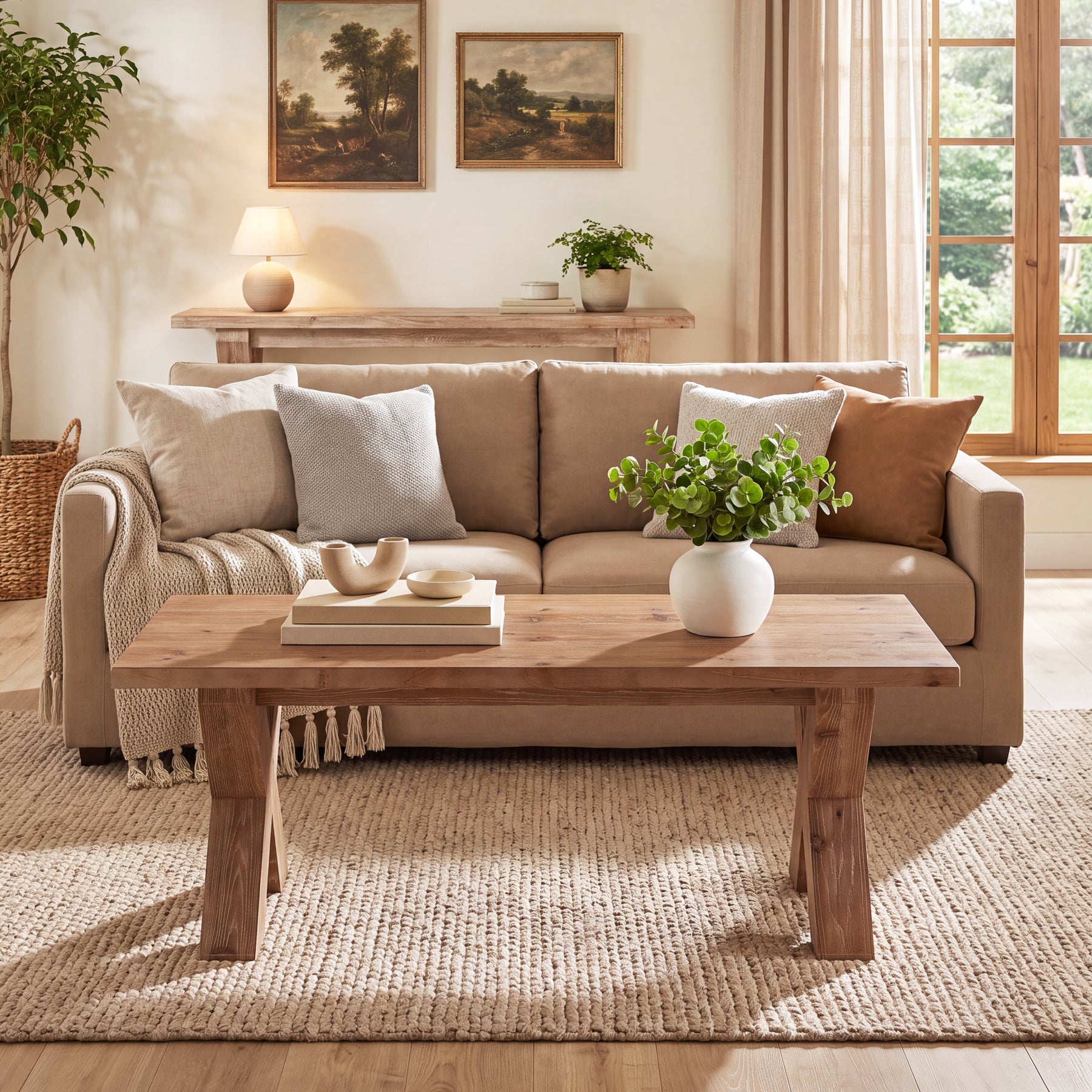 Tribesigns 47-Inch Solid Wood Coffee Table with X-Legs, Farmhouse Centre Table for Living Room
