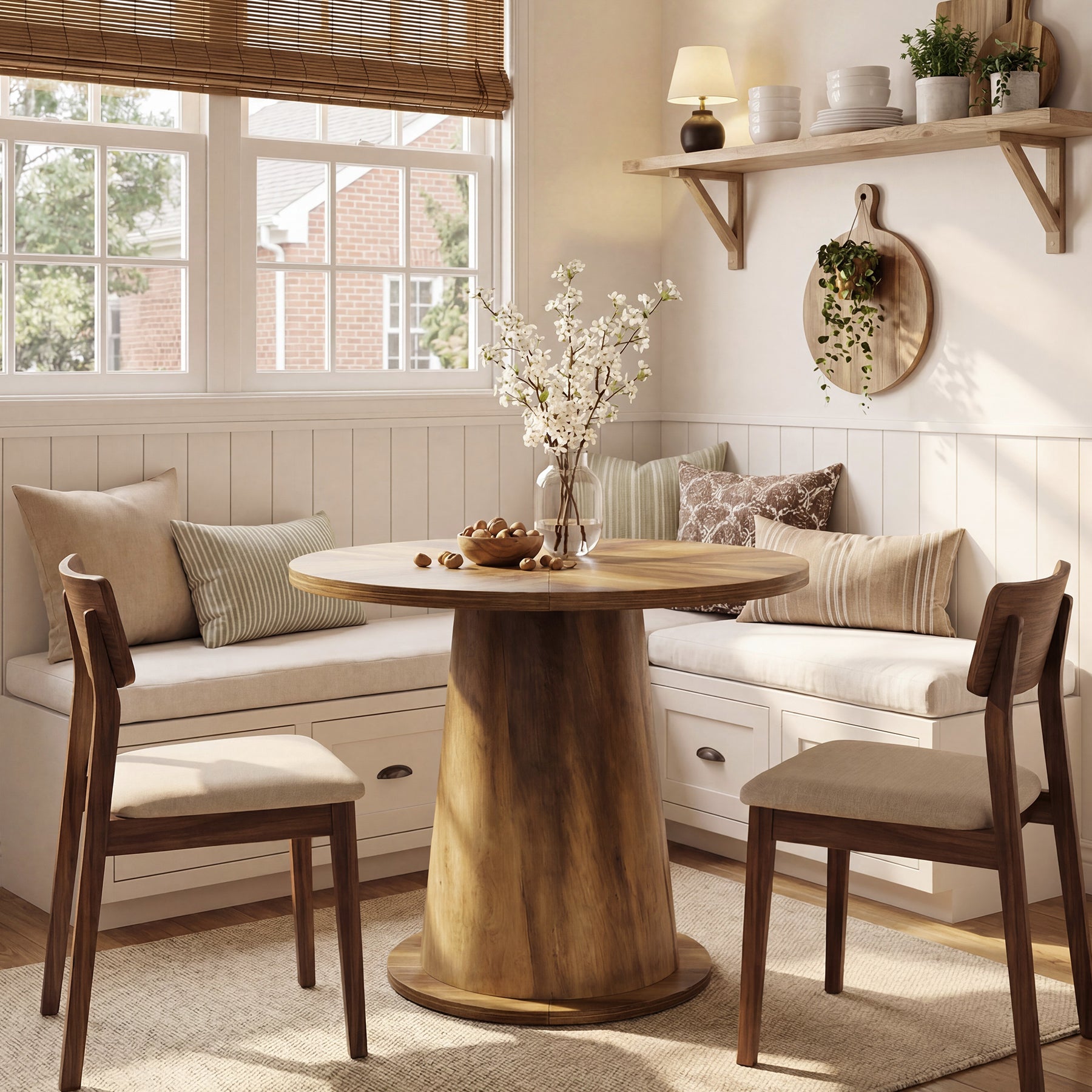 31.5-Inch Small Round Dining Table with Pedestal Base, Mid-Century Kitchen Table for 2 to 4 People