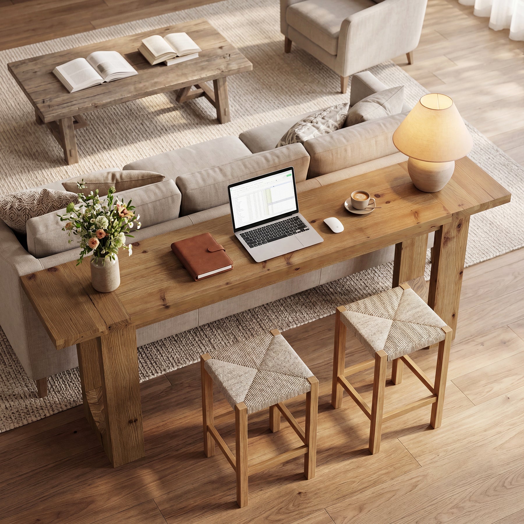 78.74-Inch Solid Wood Console Table with Hollow U-Shaped Base, Extra Long Entryway Table for Hallway
