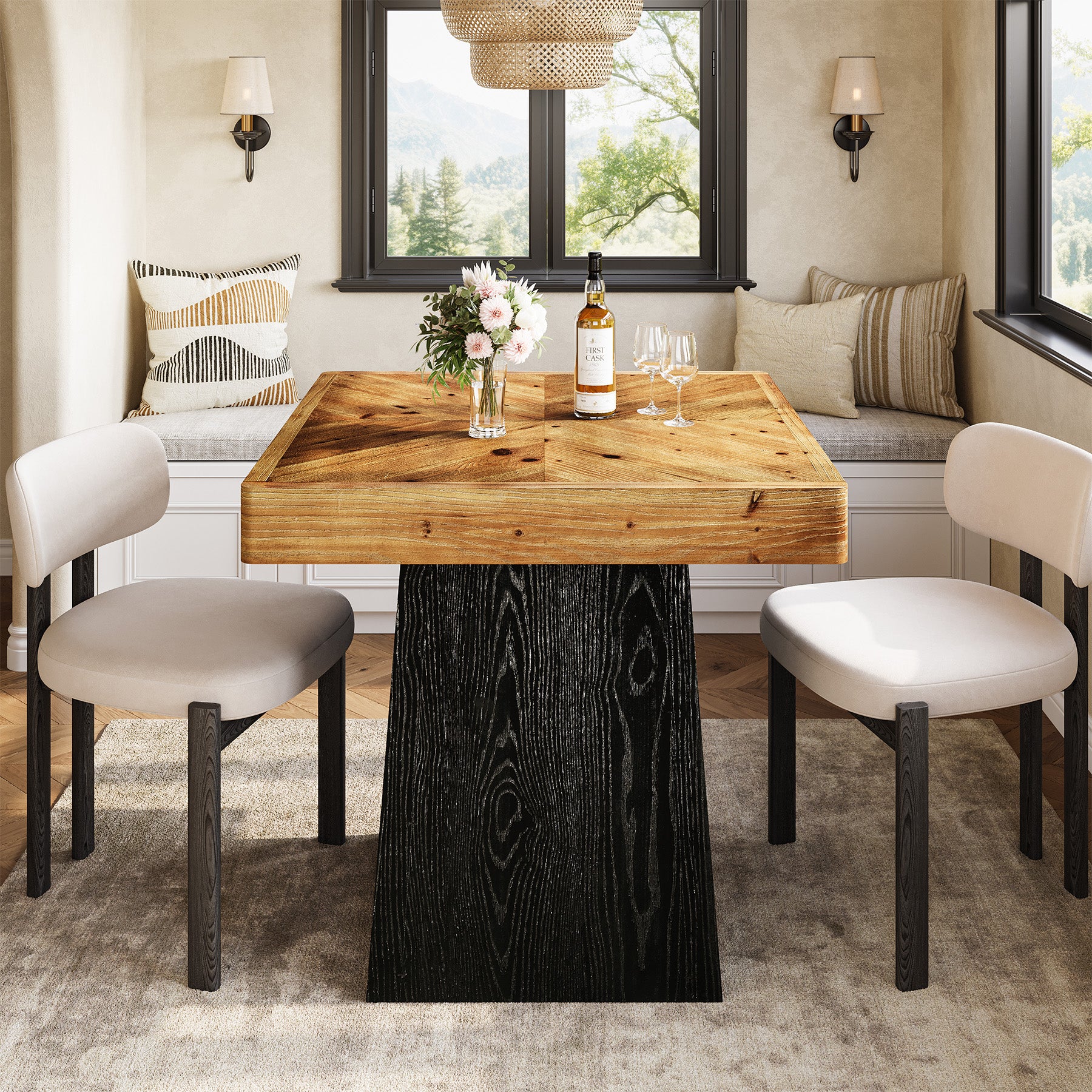 Tribesigns 31.5" Solid Wood Dining Table, Square Farmhouse Table for 2-4