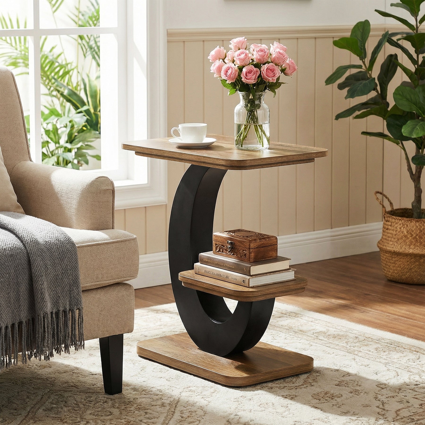 23.6-Inch 2-Tier Narrow End Table with Storage Shelf, Industrial Side Table Nightstand for Living Room