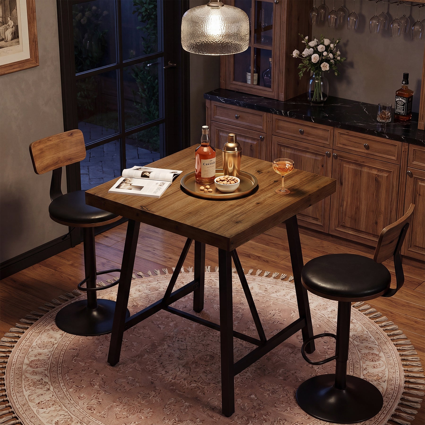 Tribesigns 31.5-Inch Square Bar Table with Solid Wood Top and Metal Footrest, Industrial Pub Table for Home Bar Kitchen and Cafe