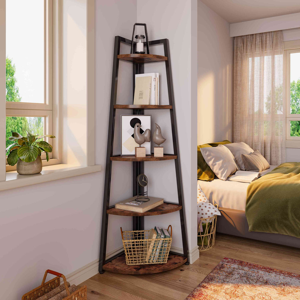 5 Tier 70 Inch Tall Corner Ladder Shelf Small Bookcase