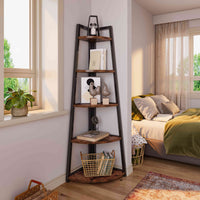 5-Tier 70 Inch Tall Corner Ladder Shelf Small Bookcase#Colour_Brown