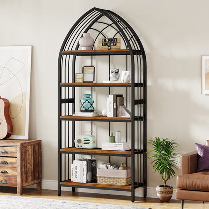 5-Tier Bookshelf, 74.8" Industrial Curved Bookcase Freestanding Display Shelf Tribesigns