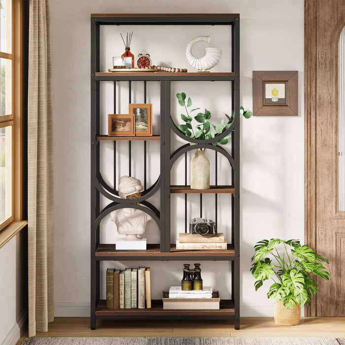 70.86" Etagere Bookcase, 5-Tier Industrial Bookshelf