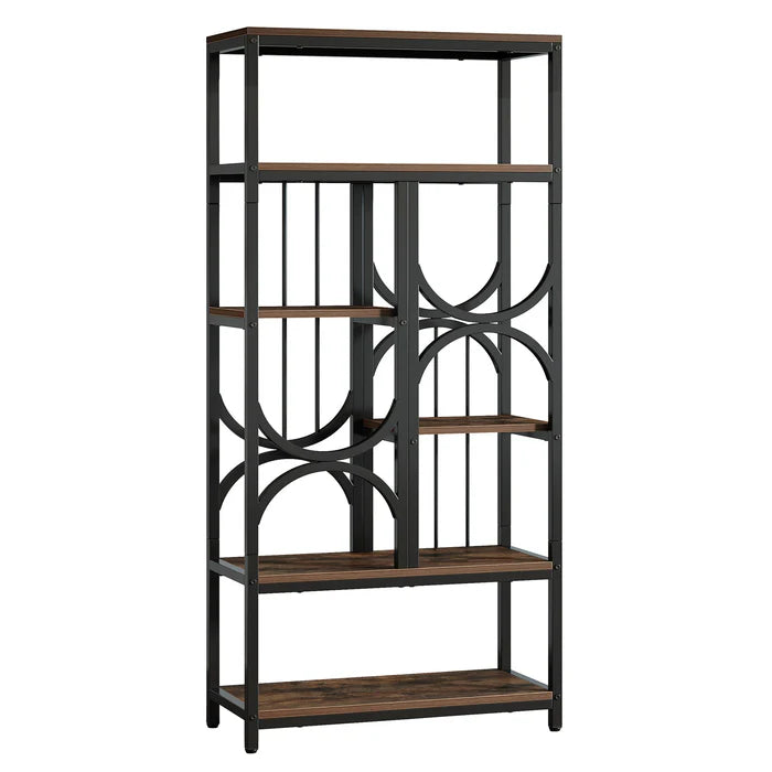 70.86" Etagere Bookcase, 5-Tier Industrial Bookshelf
