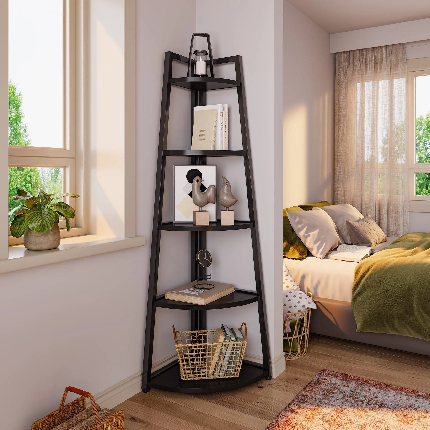5-Tier 70 Inch Tall Corner Ladder Shelf Small Bookcase