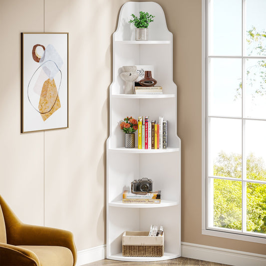 5-Tier Corner Shelf, Modern Corner Bookcase Storage Rack Tribesigns