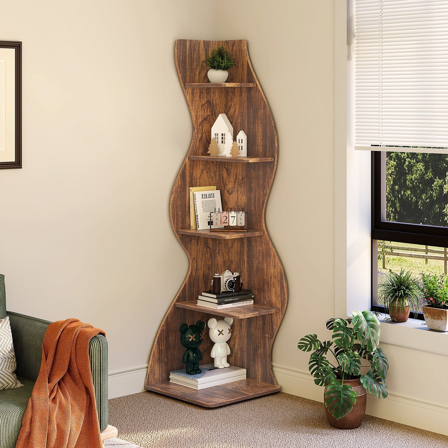 5-Tier Corner Shelf, Modern Wall Corner Bookshelf Bookcase Tribesigns