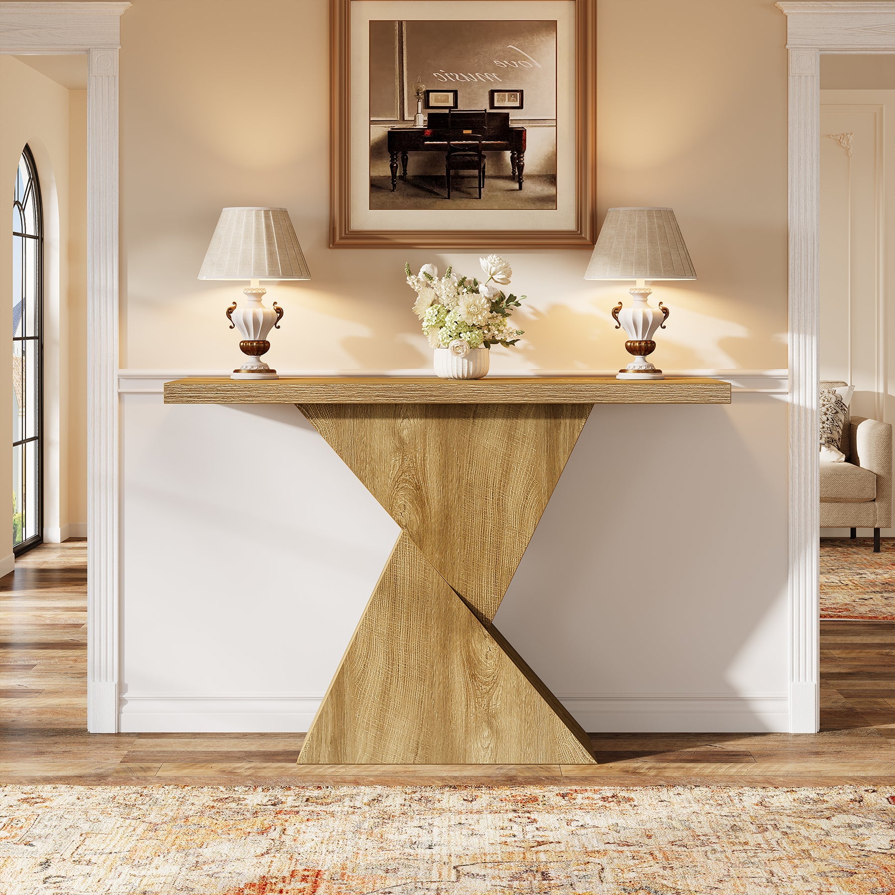 Tribesigns 41.5-Inch Narrow Farmhouse Console Table, Entryway Sofa Table with Geometric Base