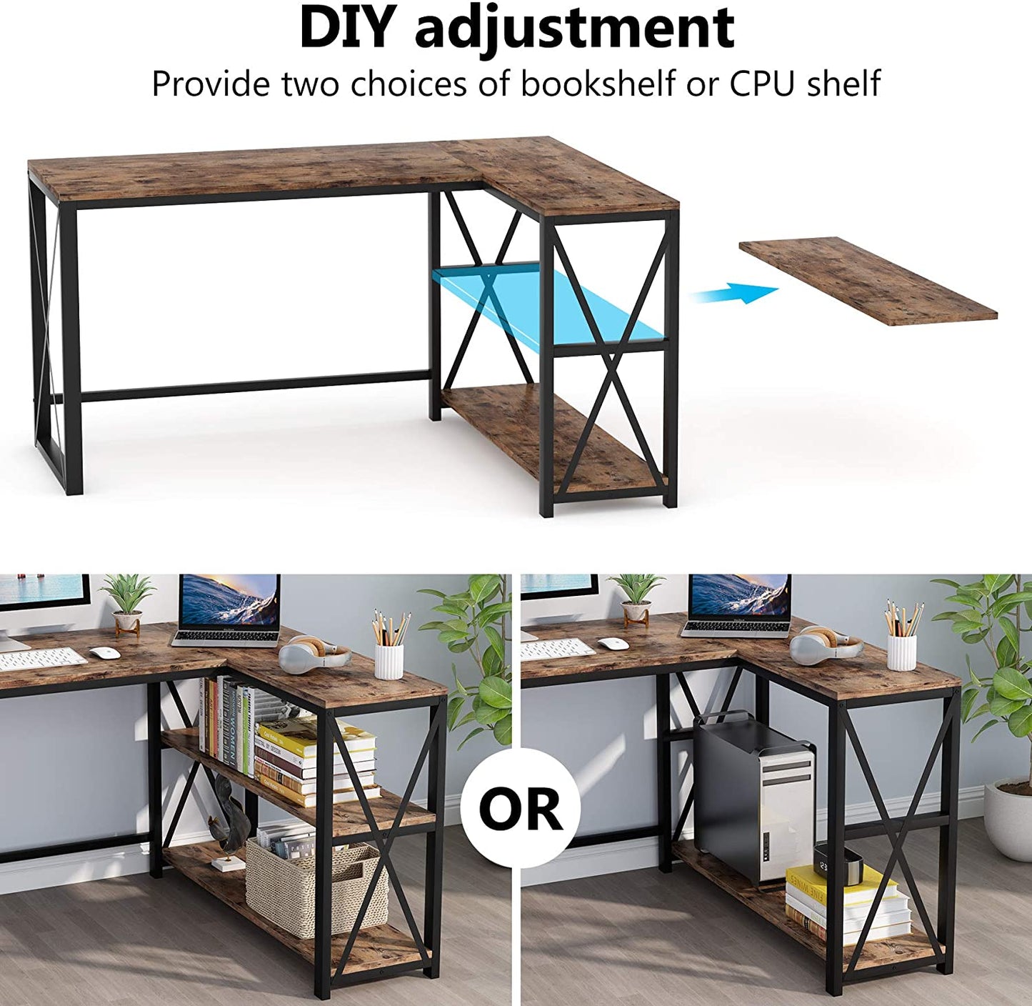 51" L-Shaped Desk, Computer Corner Desk with Storage Shelves Tribesigns