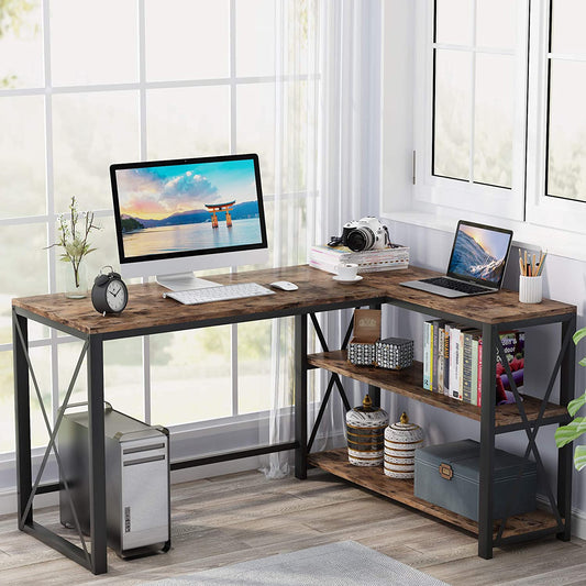 51" L-Shaped Desk, Computer Corner Desk with Storage Shelves Tribesigns