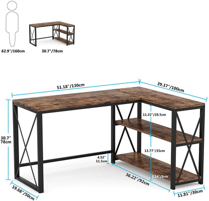 51" L-Shaped Desk, Computer Corner Desk with Storage Shelves Tribesigns