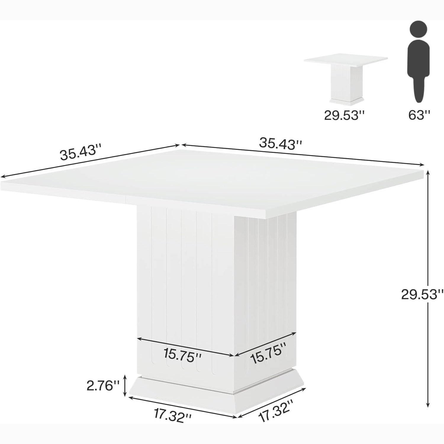 35" Dining Table, Modern Square Kitchen Table for 4