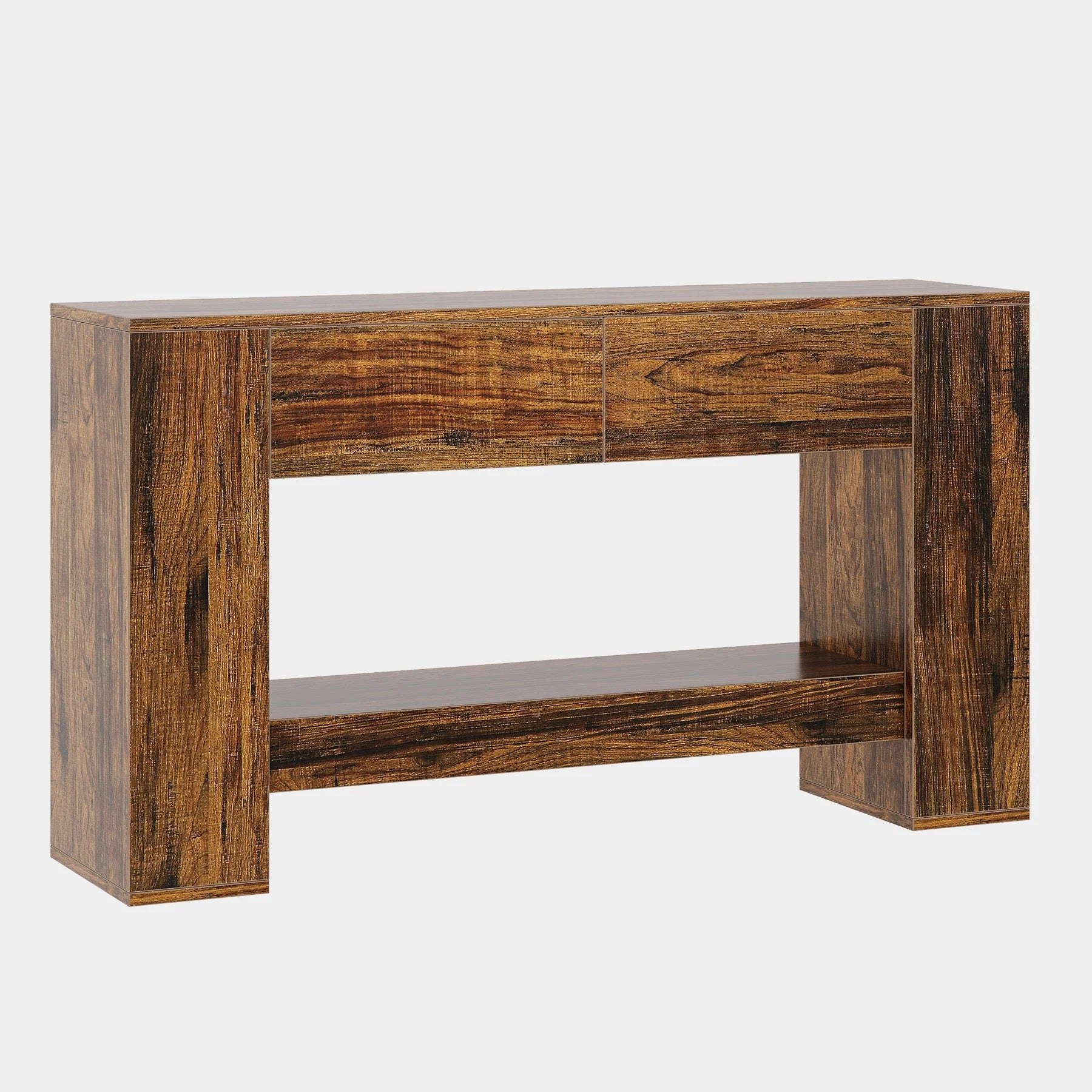 55" Console Table, 2-Tier Wooden Sofa Table with 2 Drawers